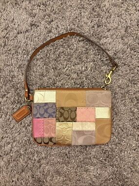 Vintage Coach Patchwork Leather Wristlet in Multi Pink and Tan